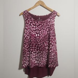 Juicy Couture Sleeveless Tank Top Large Cranberry Red Print High Low Hem